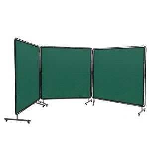 VEVOR Welding Screen with Frame, 6' x 6' 3 Panel Welding Curtain Screens, Flame-Resistant Vinyl Welding Protection Screen on 12 Swivel Wheels, Green - 1 of 4