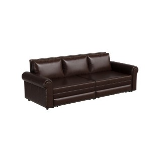 TiramisuBest 93.7" King Pull-Out Sofa Bed, 3-in-1 Convertible Faux Leather Sleeper with Nailhead Trim & Rolled Arms for Living,Dark Brown - 1 of 4