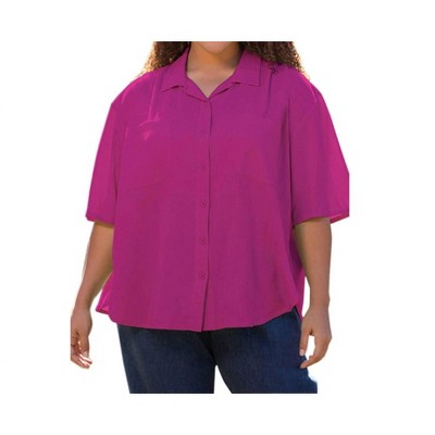 Women's Cotton Short Sleeve Collar Shirt - Plus - On The Plus Side