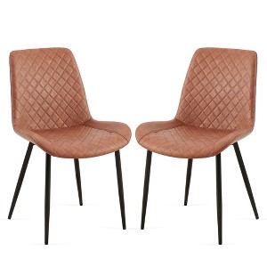 VYNXARIA Beige Leathaire Dining Chairs Set of 2,Mid-Century Modern Leathaire Chairs Kitchen Living Room Armless Side Chair with Metal Legs - 1 of 4