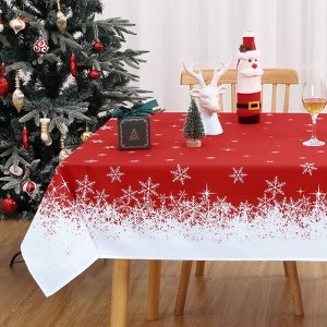 Classic Winter Snowflake Christmas Tablecloth,Winter Holiday Snowflake Print Xmas Easy Care Table Cloth Decoration Table Cover - 1 of 4