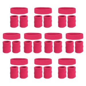 Unique Bargains Terry Cloth Sports Athletic Gym Headband Wristband Sweatband 10 Sets - 1 of 4