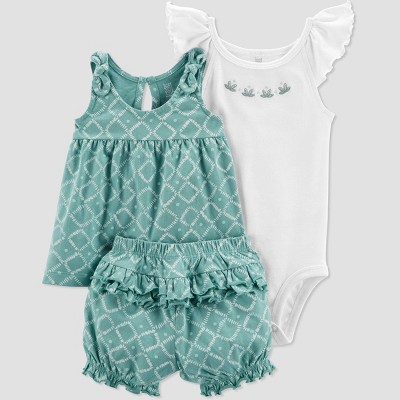 Carter's Just One You® Baby Girls' Geo Top & Bottom Set - White/Sage Green 3M