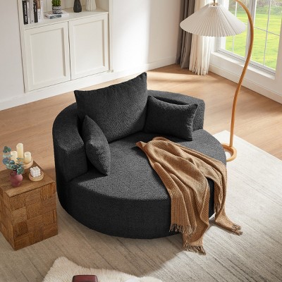 360° Swivel Barrel Chair,Oversized Round Living Room Chair with Deep Seat and Removable Pillows,Chenille Upholstery–Maison Boucle