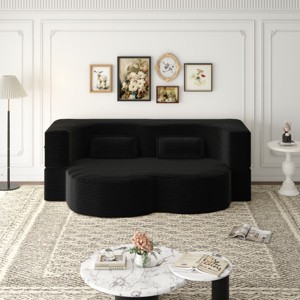 Modern Convertible Floor Sofa Bed with 2 Pillows, Folding Foam Sleeper Couch, No Assembly Sofa for Guest Room or Living Room-Tanpinhause - 1 of 4