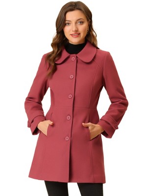 Allegra K Women's Peter Pan Collar Single Breasted Outwear Winter Buttoned Long Coat