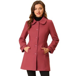 Allegra K Women's Peter Pan Collar Single Breasted Outwear Winter Buttoned Long Coat - 1 of 4