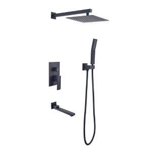 ChicFurnit Showerheads Rainfall Shower Head with Handheld Spray Combo Extention Arm High Pressure Showerheads for Bathroom, Black, 18.3"*13"*5.5" - 1 of 4