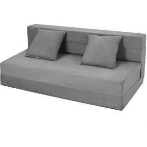 olding Sofa Bed, Foldable Couch Bed with Pillow, Convertible Sleeper Chair Mattress, Futon Floor Couch with Memory Foam Washable Cover, Gray - 1 of 4