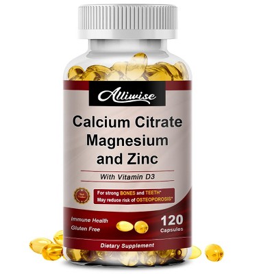 Alliwise Calcium Magnesium Zinc with Vitamin D3 Supplement, 120 Softgels