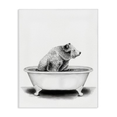 Stupell Industries Bear In A Tub Funny Animal Bathroom Drawing