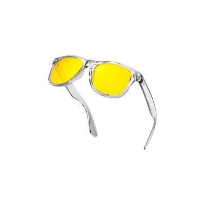 Attop Polarized Retro Square Design Sunglasses UV400 Fashion, Gray Frame, Yellow Lenses