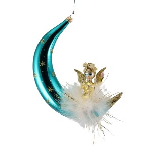 Italian Ornaments 5.5 Inch Golden Angel On Blue Moon Mgd Ornament Free-Blown Tree Ornaments - 1 of 1