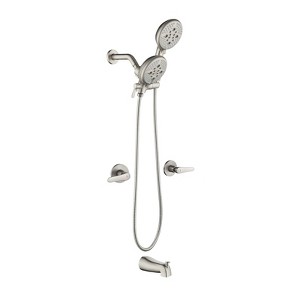Cobbe 2-Handle Tub and Shower Faucet Set with 5 Settings Dual 2 in 1 Showerhead Tub Spout and 59-Inch Hose Wall Mount Shower System Brushed Nickel - 1 of 4