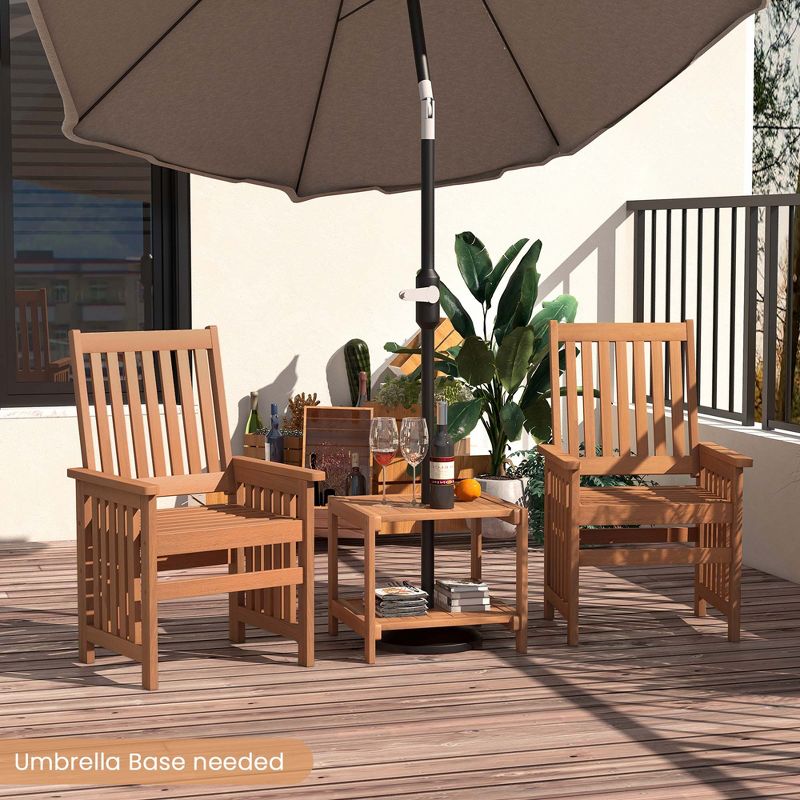 Costway 3 Pieces Patio Furniture Set with 1.5" Umbrella Hole Hardwood Table & Chairs Set, 5 of 11