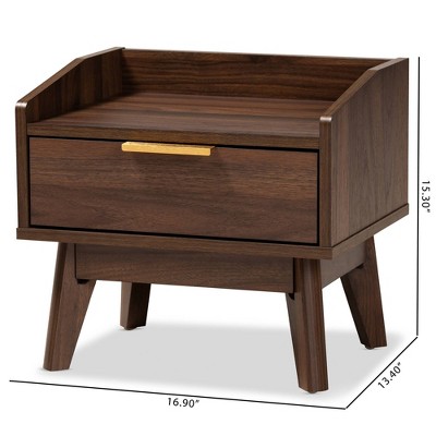 Mid-Century Lena Nightstand in Walnut Brown with Gold-Tone Handle