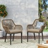 Okak Lawn Chairs with Woven Backrest and Cushions, Outdoor Chair with Fixed Armrests, Patio Chair for Deck, Backyard, Garden, Brown+Beige - 2 of 4