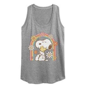 Women's - Peanuts - Retro Flower Rainbow Graphic Racerback Tank - 1 of 4