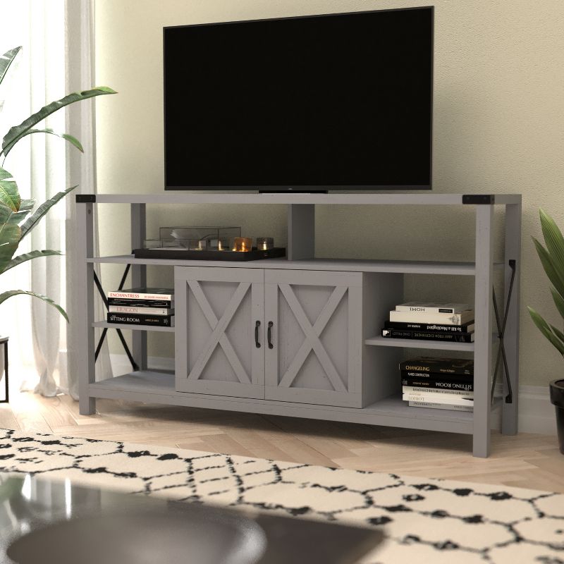 Flash Furniture Wyatt 60" Modern Farmhouse Tall TV Console Cabinet with Storage Cabinets and Shelves for TV's up to 60", 3 of 13