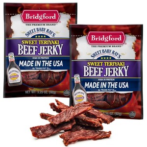 Bridgford Sweet Baby Ray’s Beef Jerky Sweet Teriyaki 3.25 oz - High Protein Beef Jerky Teriyaki for On the Go Snacking and Busy Lifestyles - 1 of 4
