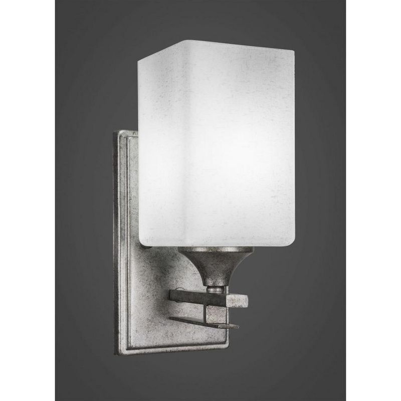 Toltec Lighting Uptowne 1 - Light Sconce in  Aged Silver with 4" Square White Muslin Shade, 1 of 2