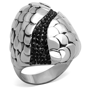 Slickblue Women's Polished Stainless Steel Ring with Synthetic Jet Crystal, Pave Style, No Plating, Size 5-10 - 1 of 4