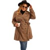 Agnes Orinda Women's Plus Size Faux Suede Notched Lapel Double Breasted Belt Trench Coats - 3 of 4