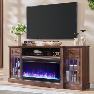 SinCiDo TV Stand with 36″ Electric Fireplace, 70″ Farmhouse Highboy Entertainment Center with LED Lights & Glass Door Cabinet & Drawer - 1 of 4