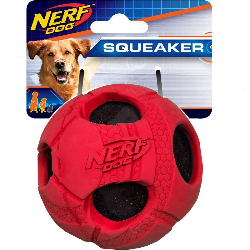 NERF Bash Rubber Wrapped Tennis Ball Dog Toy - Red - 3&#34;, 1 of 4