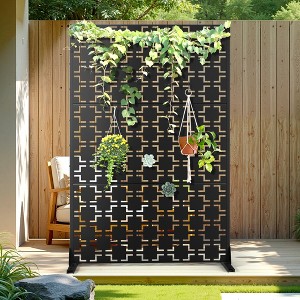 TOAOTBNBO Metal Privacy Screen with Stand, Decorative Privacy Fence Panels with Square Pattern, Outdoor Privacy Screen for Garden, Black - 1 of 4