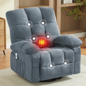 Oversized Massage Swivel Recliner Chair with Rocking Function, Lumbar Heating, Side Pocket, and USB Charge Port - 1 of 4