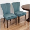 HomeRoots Set of Two Teal Blue and Brown Upholstered Velvet Dining Parsons Chairs - 2 of 4