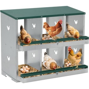 Chicken Nesting Box, 1/2/3-Tier Metal Egg Laying Box with Large Vented Compartments, Heavy-Duty Hen Egg Collector, Orange/Green - 1 of 4