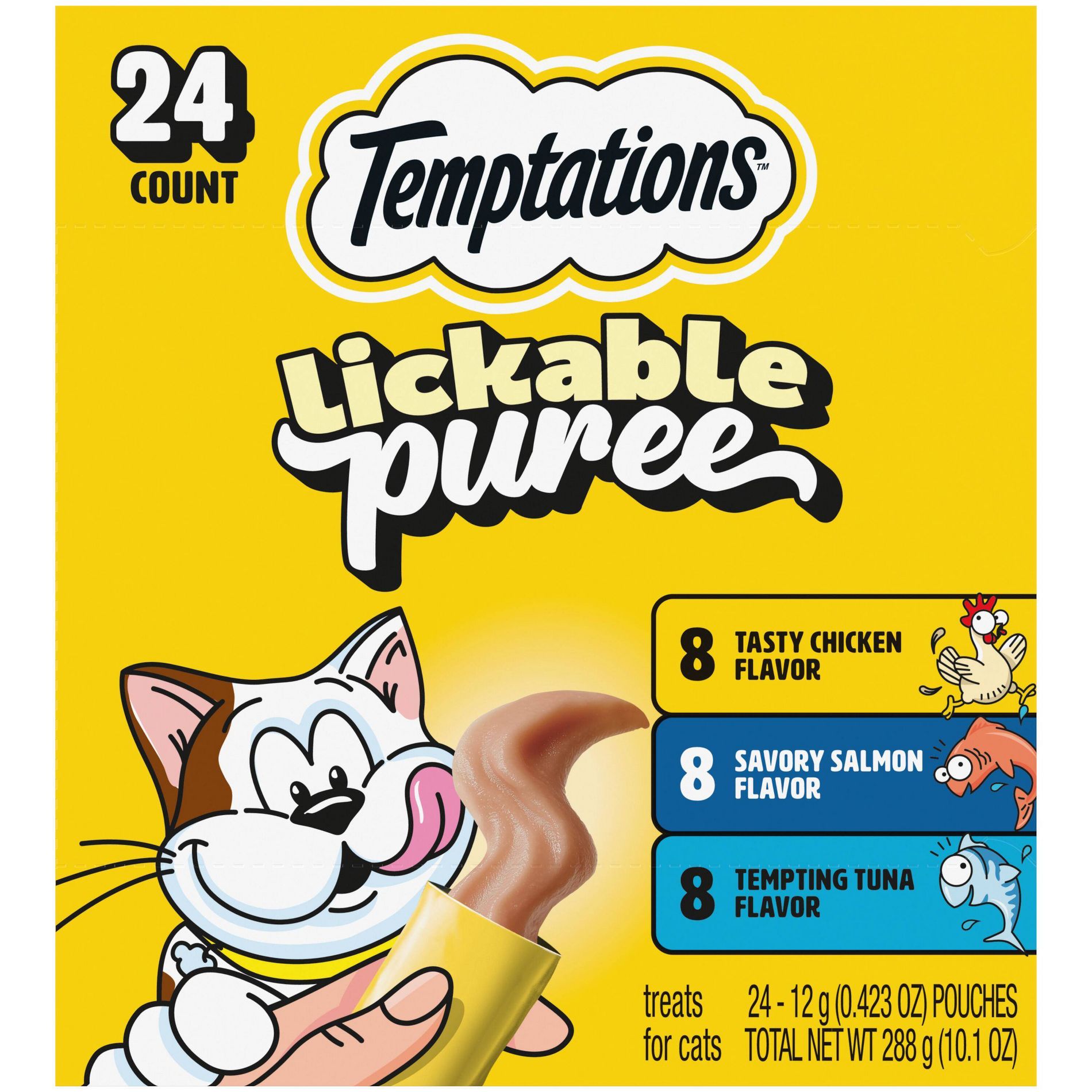 Temptations Creamy Purrrr-ee Chicken, Salmon and Tuna Lickable Squeezable Cat Treats Variety Pack - 24ct/10.1oz
