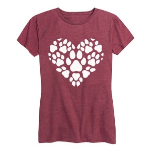 Women's - Instant Message - Pawprint Heart White Short Sleeve Graphic T-Shirt - 1 of 4