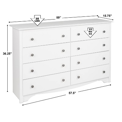 White Double 8-Drawer Horizontal Dresser with Deep Drawers