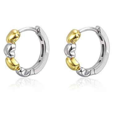 Molenia Small Two Tone Heart Hoop Huggie Earrings for Women: 925 Sterling Silver Hypoallergenic Lightweight Hoops Huggy Everyday Nap Earrings
