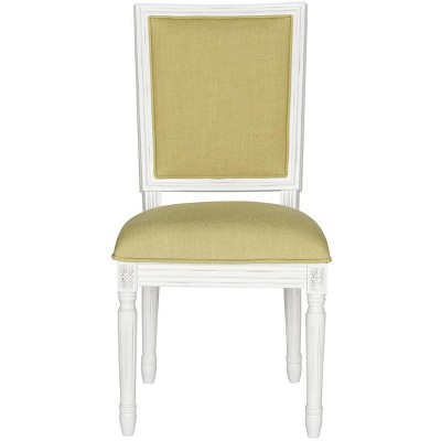 Spring Green and Cream Linen Upholstered Side Chair with Wood Frame