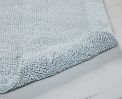 Blue 100% Cotton Reversible Tufted Bathroom Rug Set