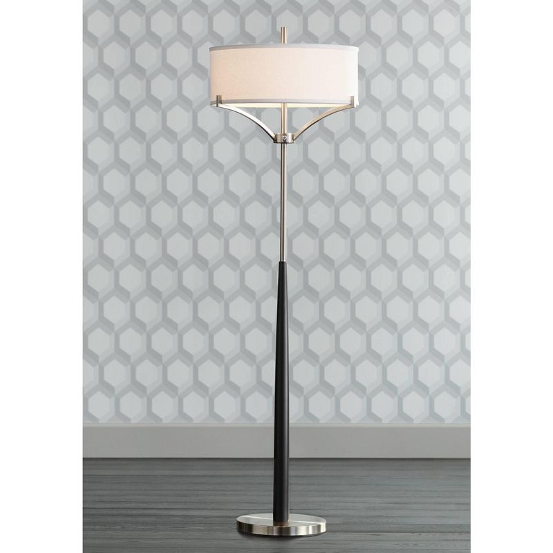 360 Lighting Modern Floor Lamp 62" Tall Black and Brushed Steel Column White Linen Drum Shade for Living Room Reading Bedroom Office, 2 of 10