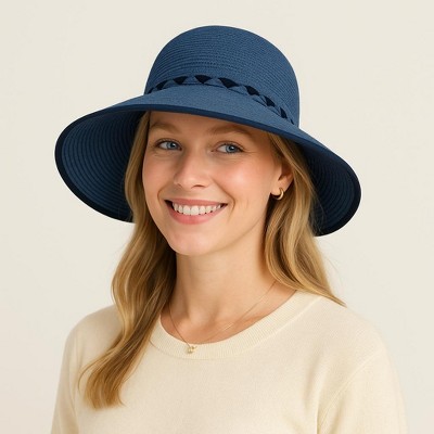 Anna-Kaci Women's Wide Brim Straw Hat with Braided Band and Contrast Bow Detail