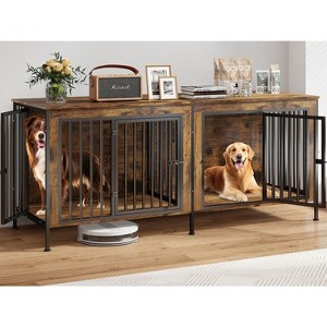 XBRIGH Dog Cage Furniture, 63inches  Extra Large Double Doors Dog Kennel with Removable Divider, XXL Thick Wooden Dog cage Furniture for 2 Medium Dogs - 1 of 4