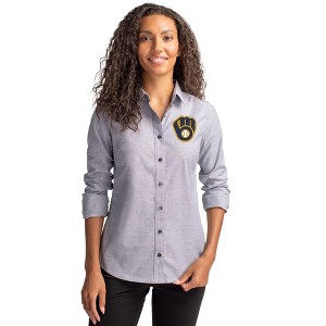 Milwaukee Brewers Cutter & Buck Stretch Oxford Womens Long Sleeve Dress Shirt - 1 of 1
