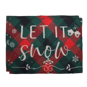 Unique Bargains Christmas Place Mats Linen Red Green 13"x17.7" 2 Pcs - 1 of 4