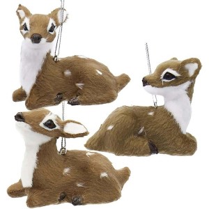 Kurt Adler Resin Ornaments for Christmas Tree, Plush Baby Deer, Assorted (Pack of 3) - 1 of 3