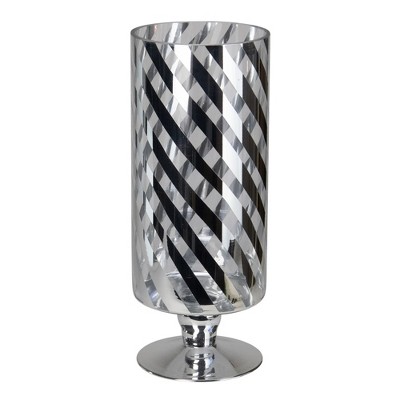 Melrose 12" Silver and Clear Swirl Striped Glass Candle Holder