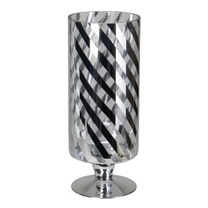 Melrose 12" Silver and Clear Swirl Striped Glass Candle Holder - 1 of 2