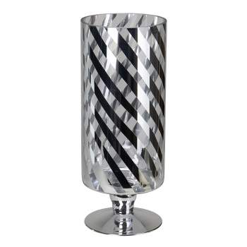 Melrose 12" Silver and Clear Swirl Striped Glass Candle Holder