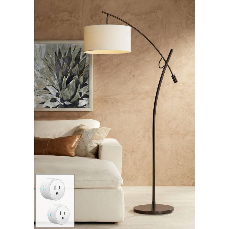 Possini Euro Design Raymond Modern 69" Tall Arc Floor Lamp with Smart Socket Bronze Adjustable Off-White Shade for Living Room Reading, 2 of 9
