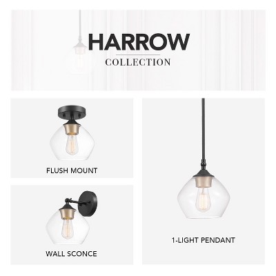 Harrow Matte Black and Gold Glass Pendant Light